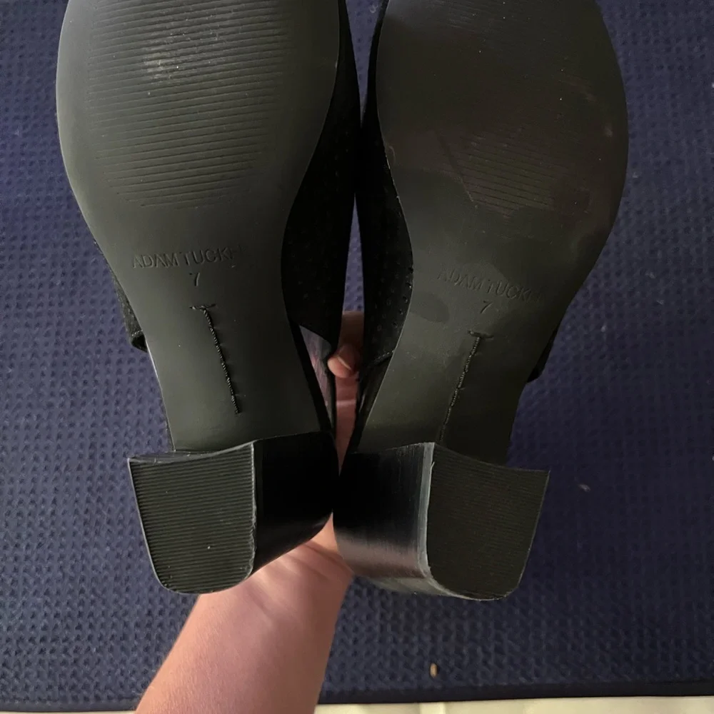Adam Tucker Black Suede Block Heel Sandals